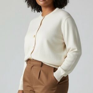 Harrods Cashmere Crewneck Cardigan Cashmere Women Large in Cream